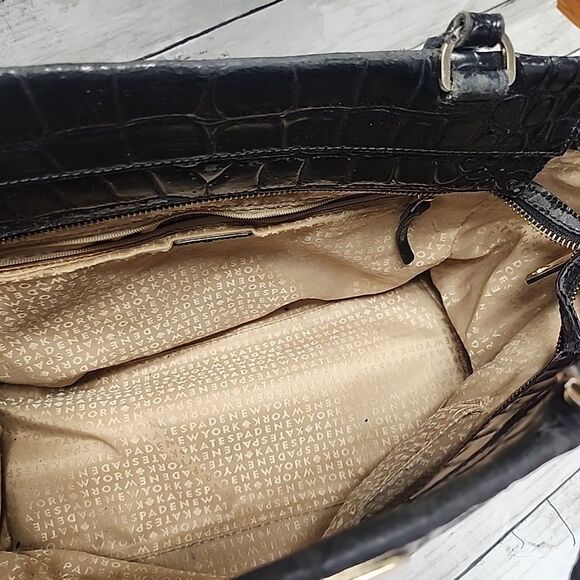 KATE SPADE New York Ridgely Ave Becky Satchel Croc Embossed Leather Black Bag - Picture 8 of 16
